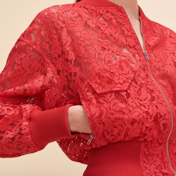 Maje Belem Red Lace Bomber Jacket - Picture 2 of 10